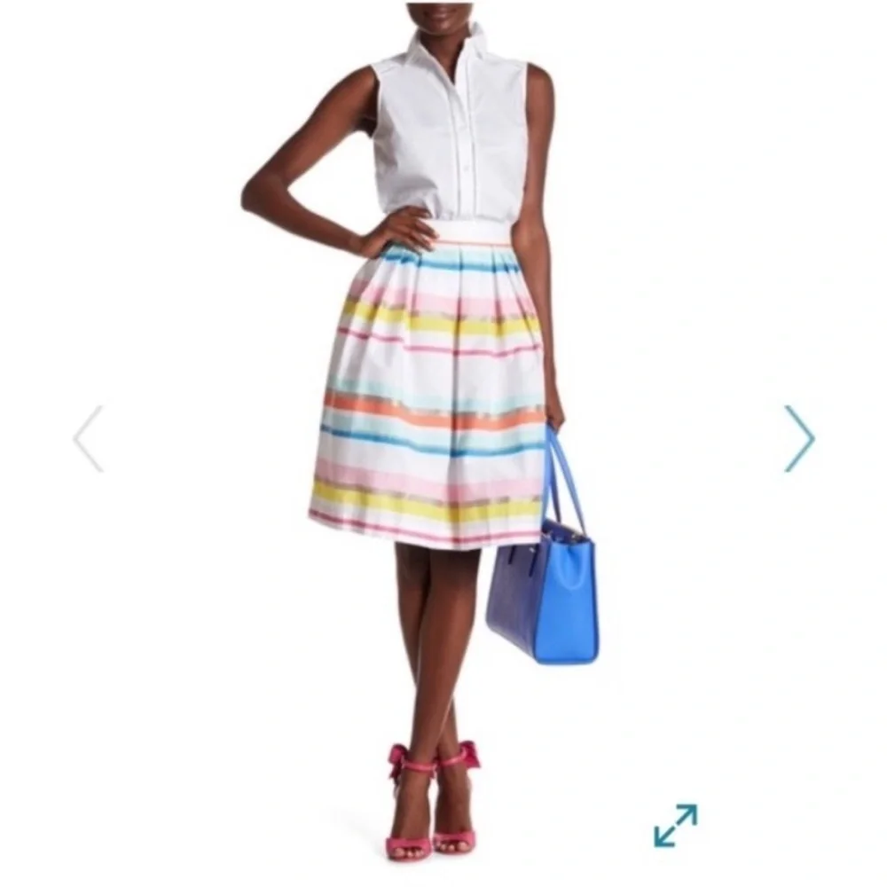 Kate Spade Ribbon Cape Rainbow Stripe Skirt Rainbow Pleated Midi Sz 12 NEW